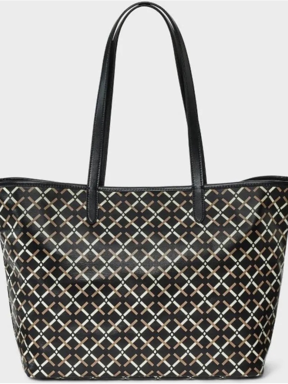 a new day Black Patterned Tote with Cream & Tan Accent